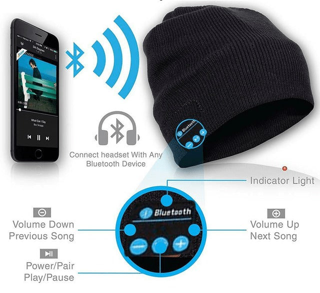 Gorro Negro Con Altavoz y Bluetooth